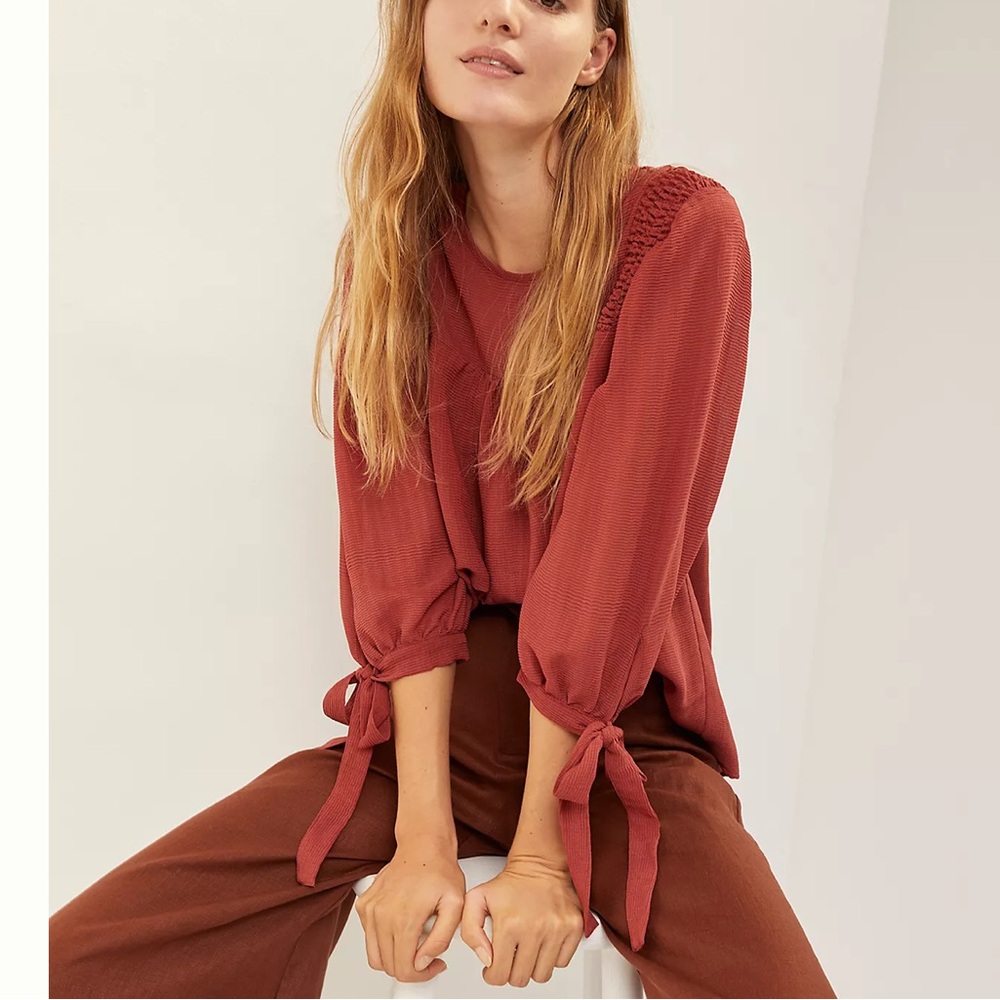 NEW Anthropologie x Sunday in Brooklyn Putney Blouse Tie Top Bow Sz XS Rust Red